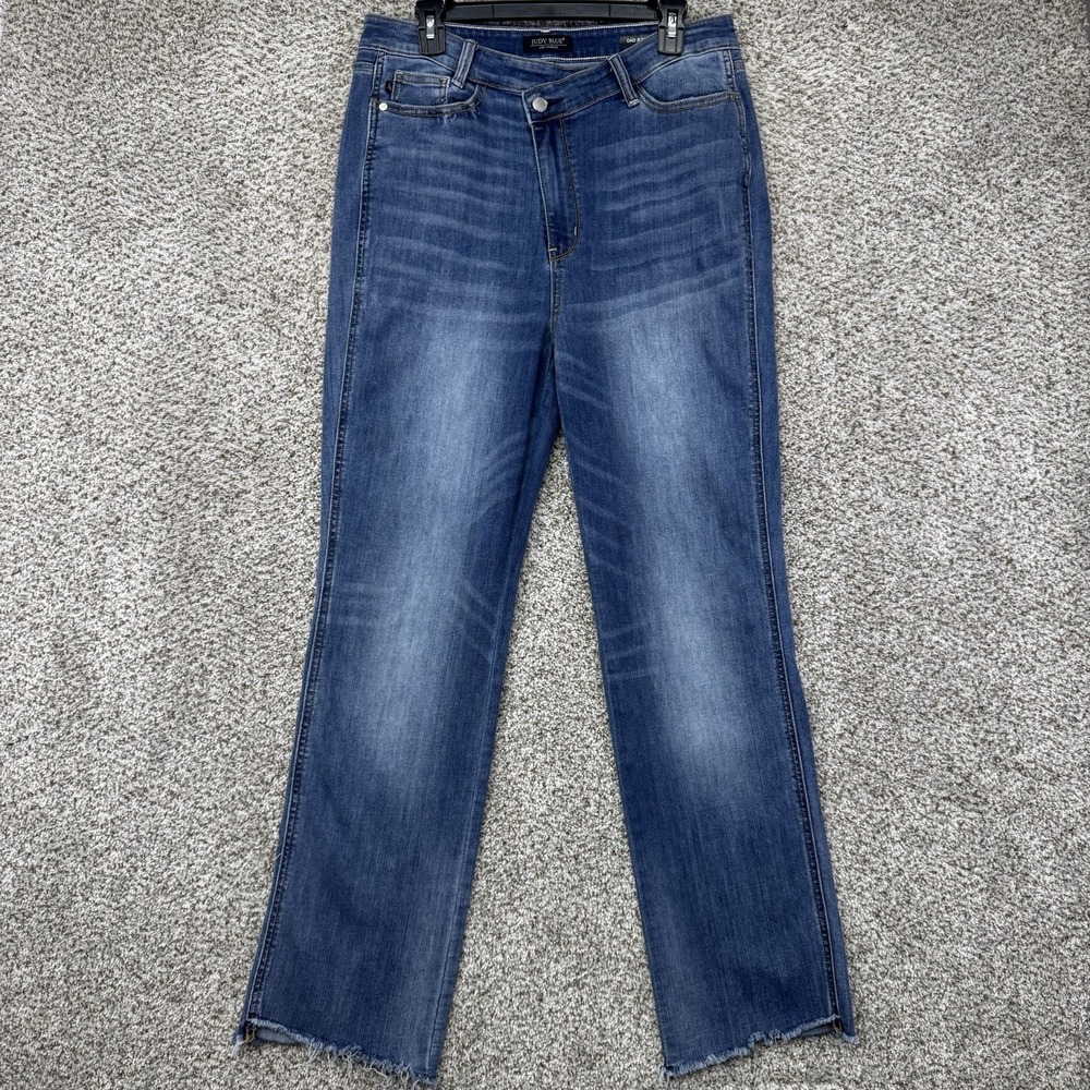 Judy Blue Dad Jeans Women's Size 15 / 32 Blue Denim Offset Button Raw Hem Preppy